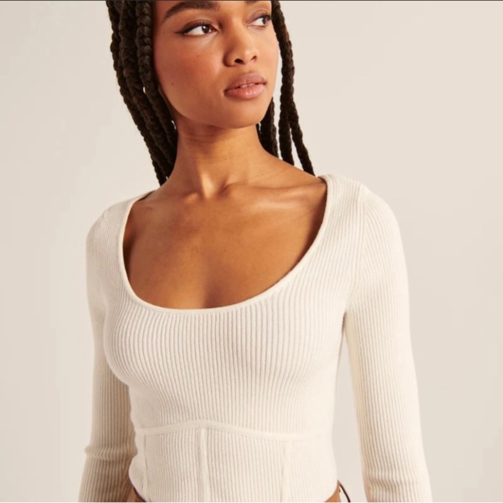 Abercrombie Scoopneck Corset Sweater Top White